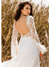 Bateau Neck Ivory Lace Open Back Bohemian Wedding Dress